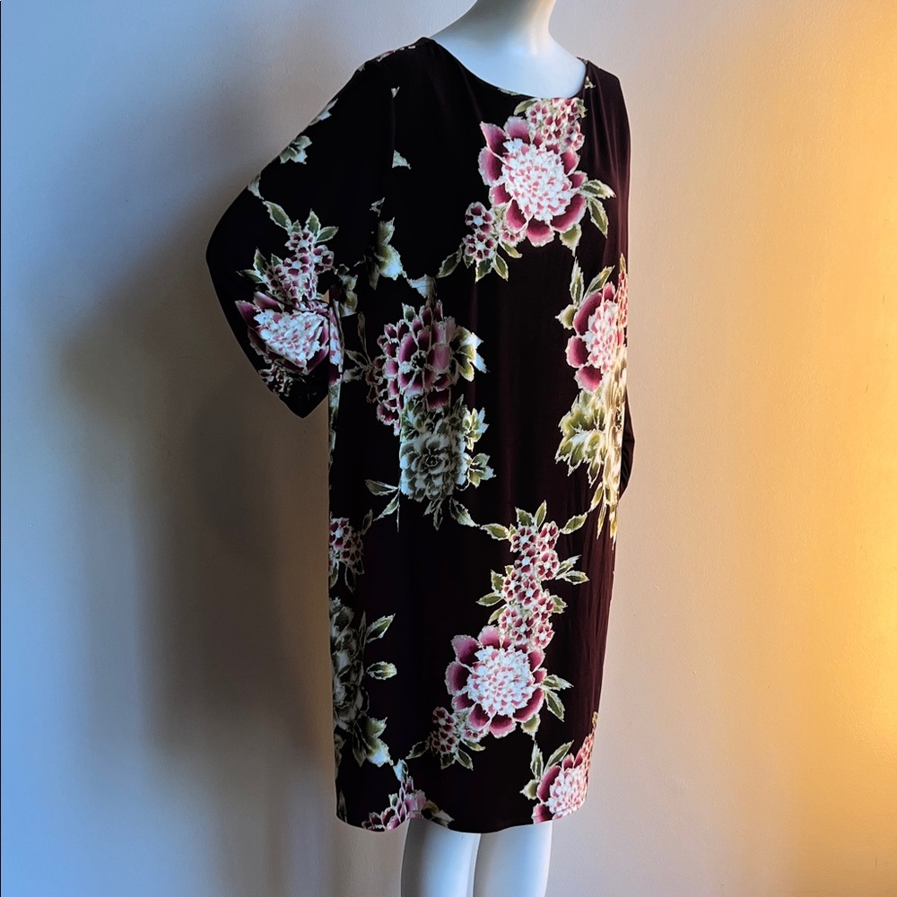 Chico's Floral 3/4 Sleeve Dress - burgandy and Pink